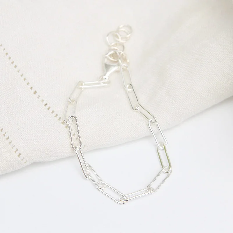 Large Link Sterling Silver Flat Drawn Cable Chain Bracelet