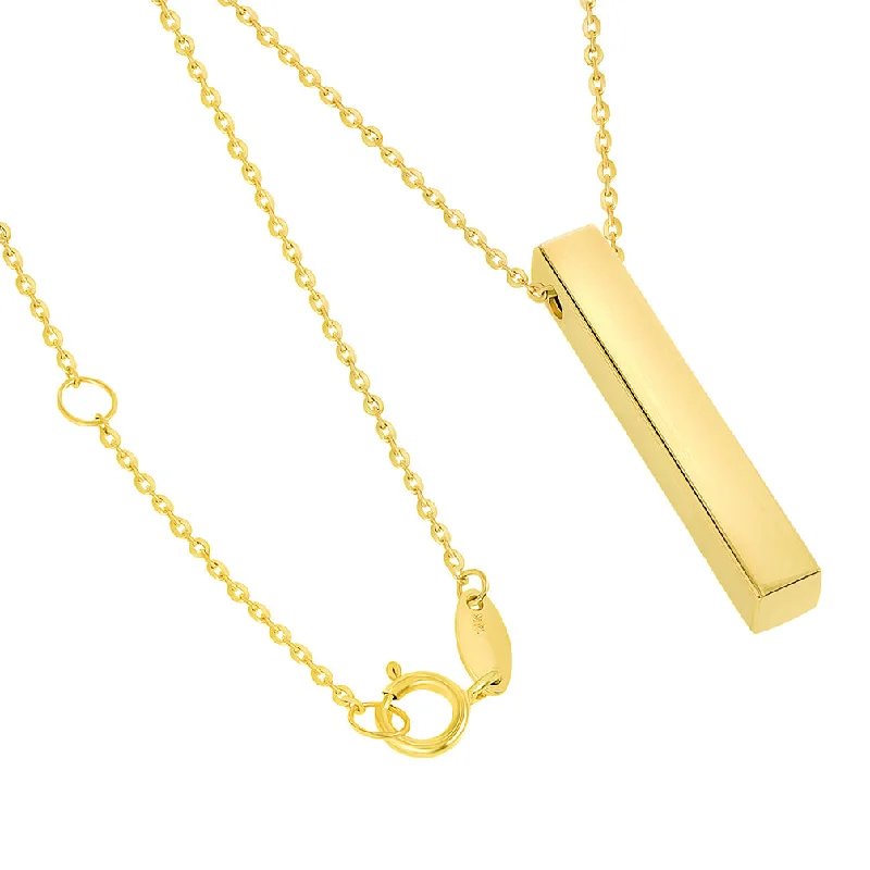 14k Yellow Gold Engravable Personalized Four Sided Vertical Bar Necklace with Spring Ring Clasp, 18"