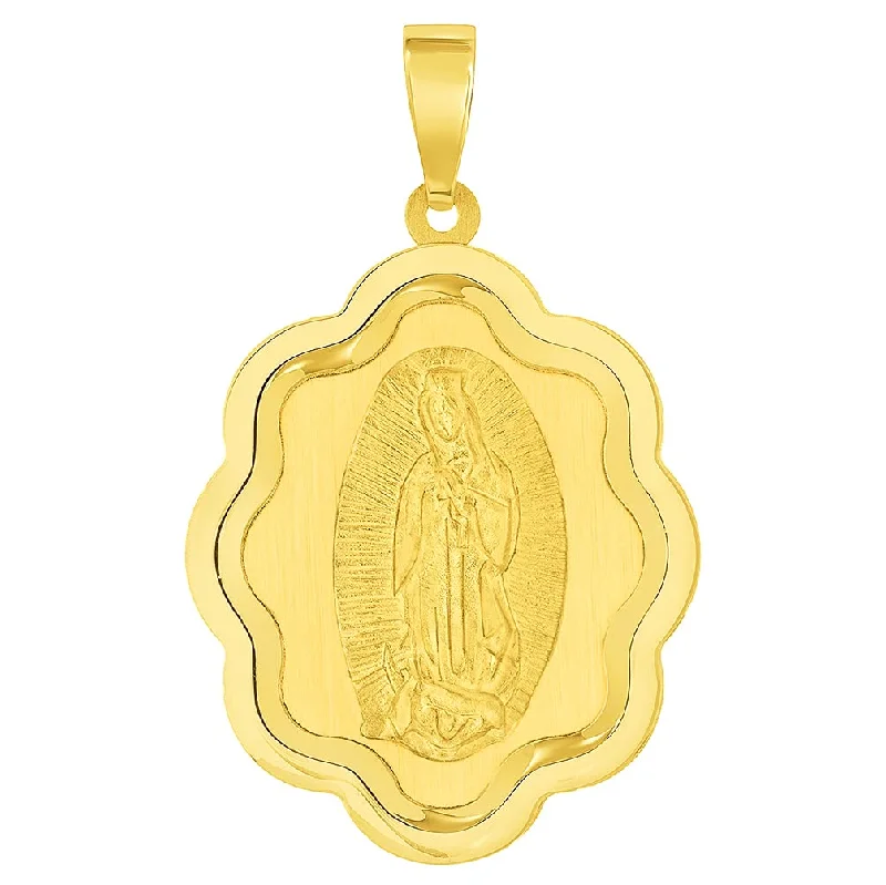 14k Yellow Gold Miraculous Medal of Our Lady of Guadalupe Pendant (1")