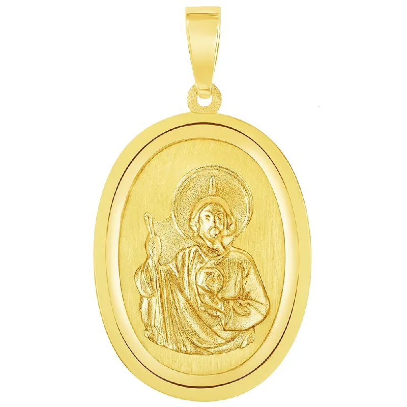 14k Yellow Gold Oval Miraculous Medal of Saint Jude Thaddeus the Apostle Pendant (1")