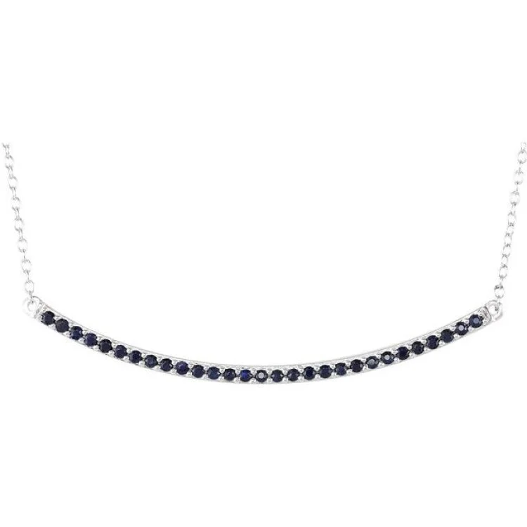 14K White Natural Blue Sapphire Bar 16-18" Necklace