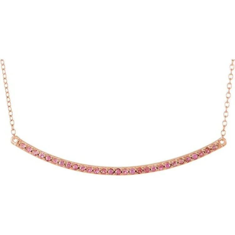 14K Rose Natural Pink Sapphire Bar 16-18" Necklace