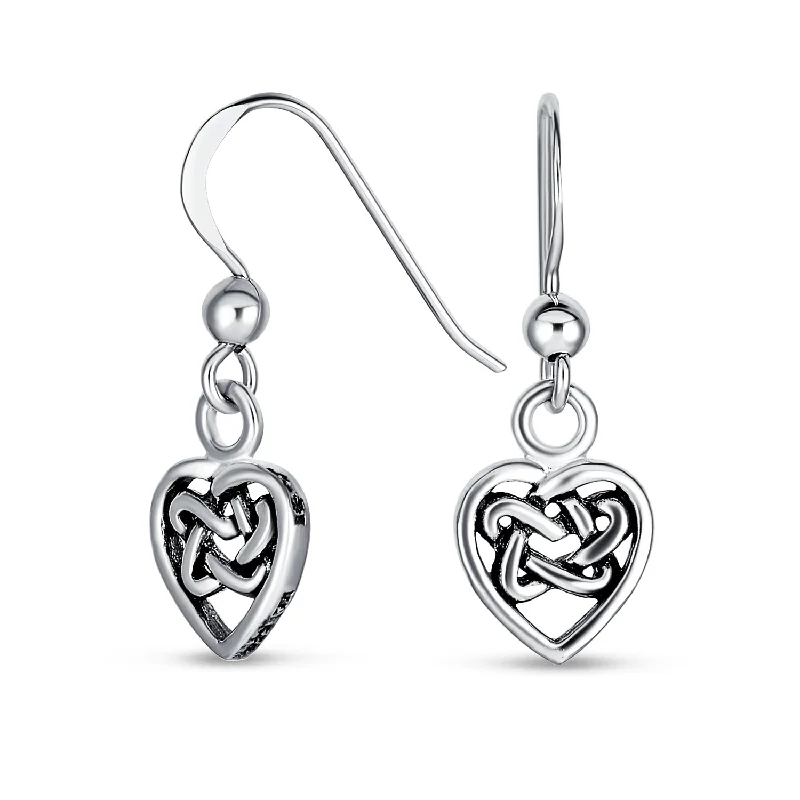 BFF Celtic Infinity Knot Heart Dangle Earrings Sterling Silver Fish Hook