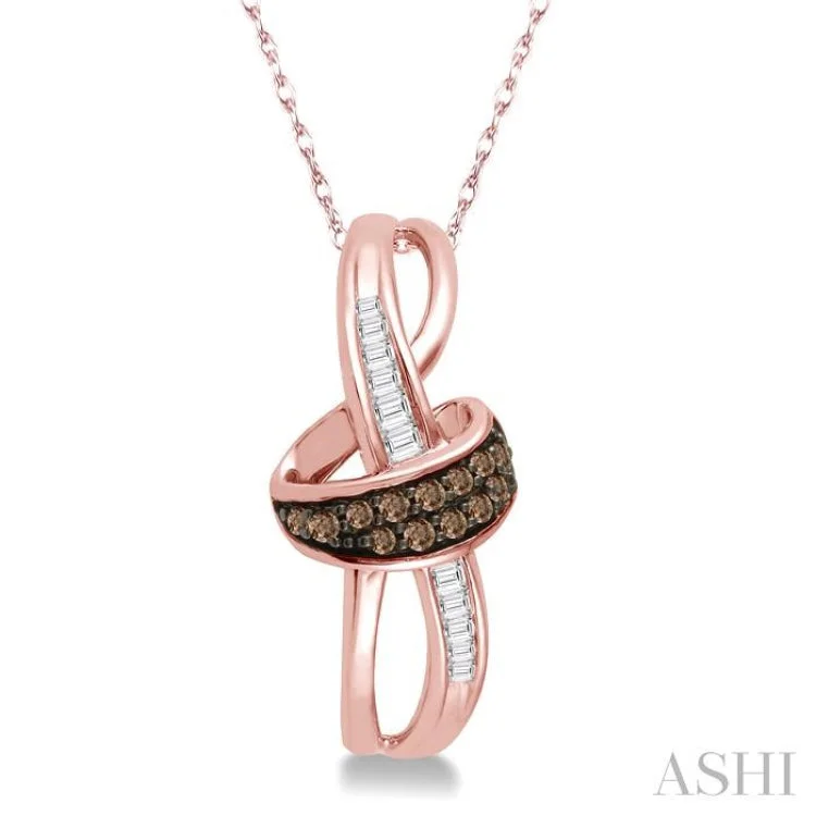 1/6 Ctw Twirl Entwined Baguette & Brown Diamond Pendant With Link Chain in 10K Rose Gold