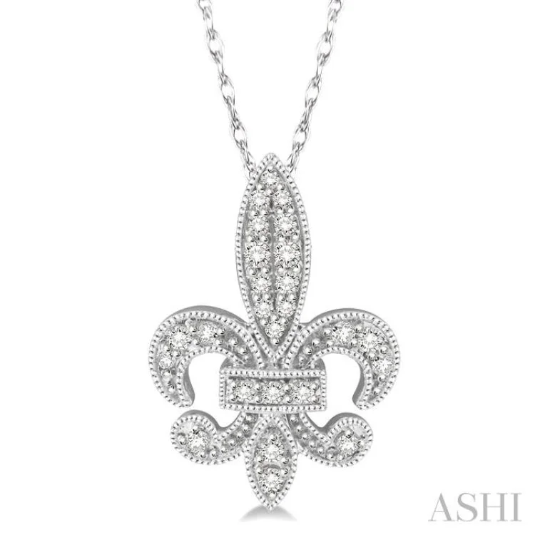 1/5 Ctw Fleur De Lis Round Cut Diamond Pendant With Link Chain in 10K White Gold