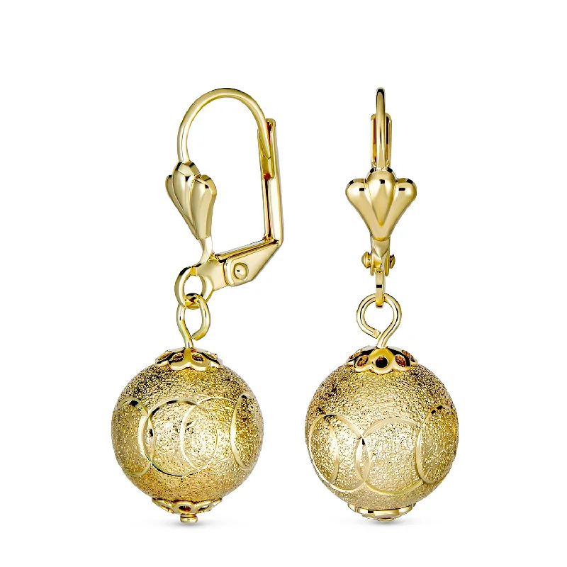 Elegant Vintage Diamond-Cut Drop Ball Earrings 18K Gold Plated Lightweight 12MM