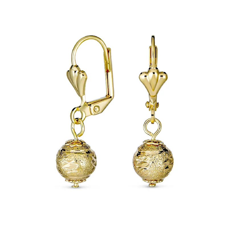 Elegant Vintage Style 6MM Drop Ball Earrings Gold Plated Lightweight Dangle