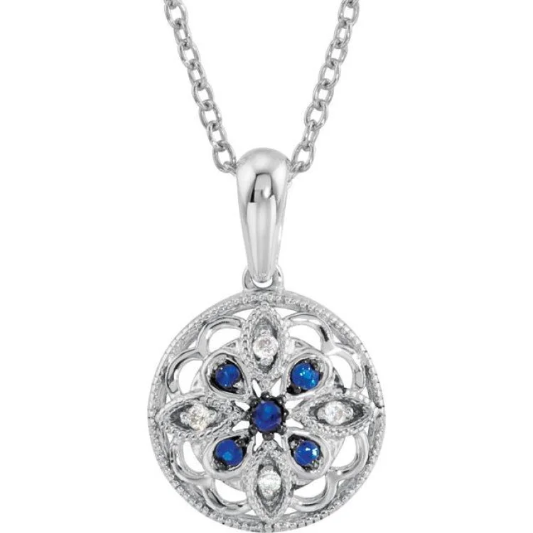 Sterling Silver Natural Blue Sapphire & .03 CTW Diamond 18" Necklace