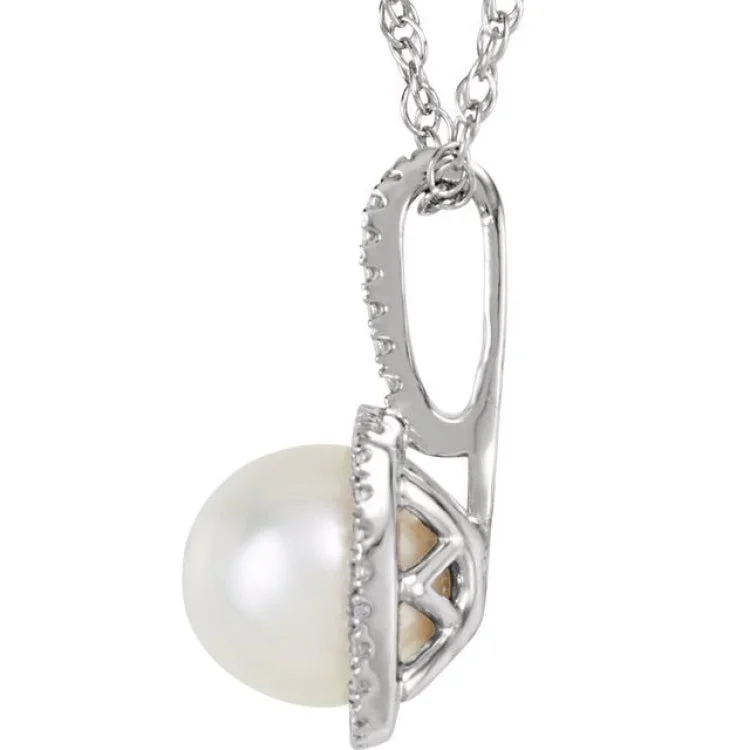 Sterling Silver 6.5-7 mm Cultured White Freshwater Pearl & .015 CTW Natural Diamond 18" Necklace