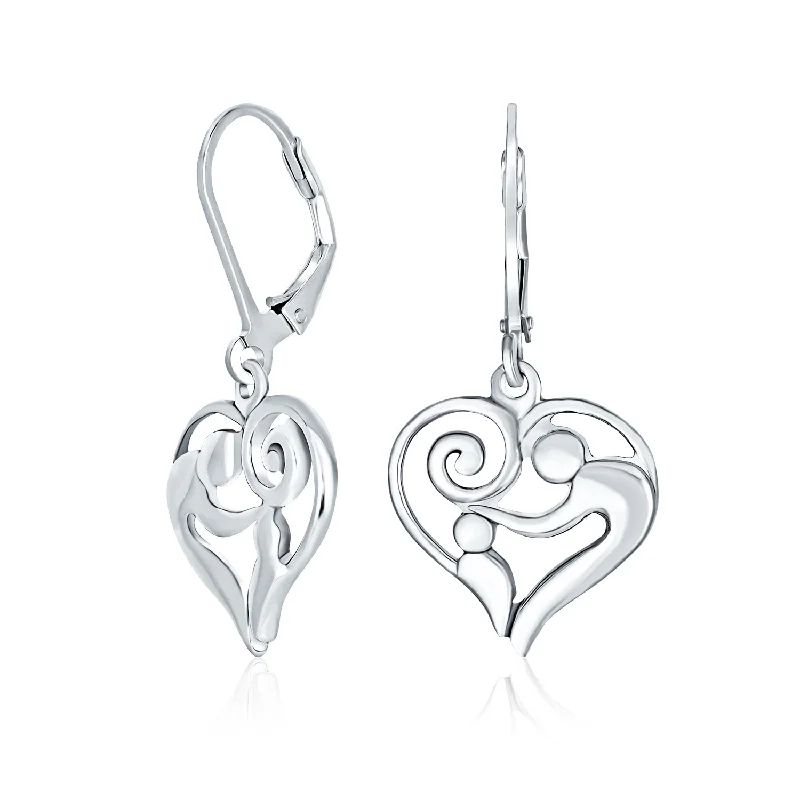 Heart Shaped Leverback Dangle Earrings for New Mothers Oxidized  Sterling Silver