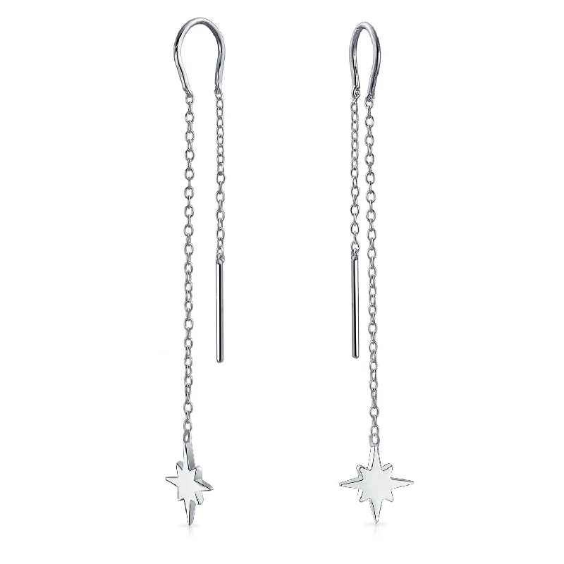 Minimalist Celestial Dangle Earrings North Star Threader in Sterling Silver