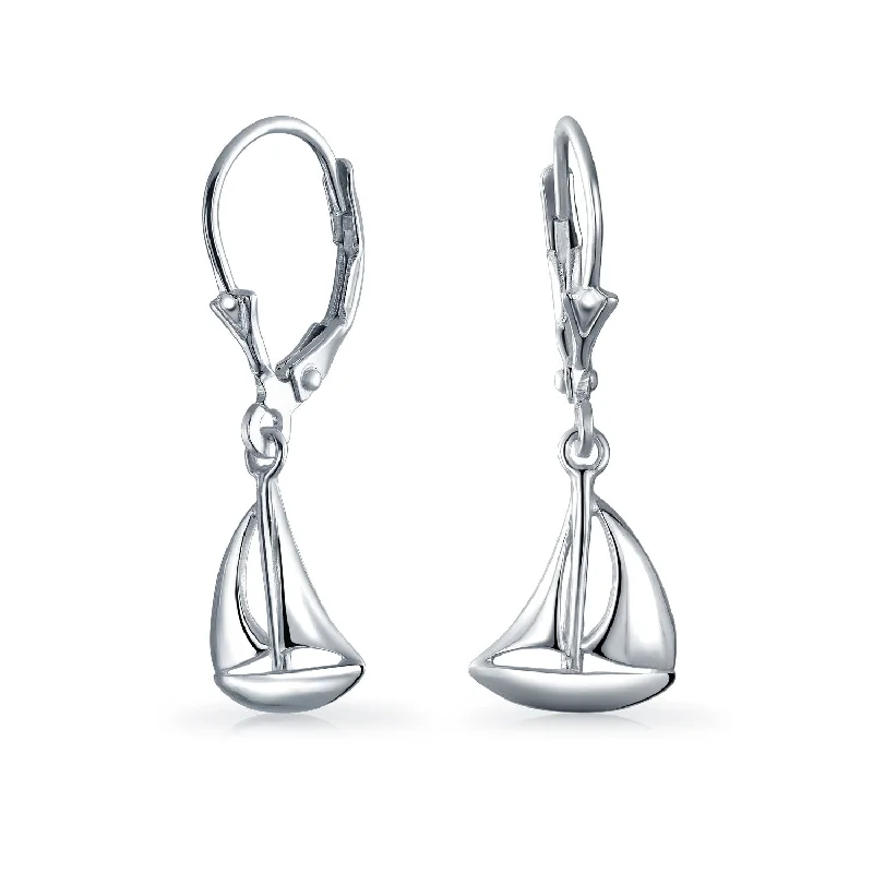 Bling  Sterling Silver Nautical Sailboat Dangle Earrings for Sea Lovers