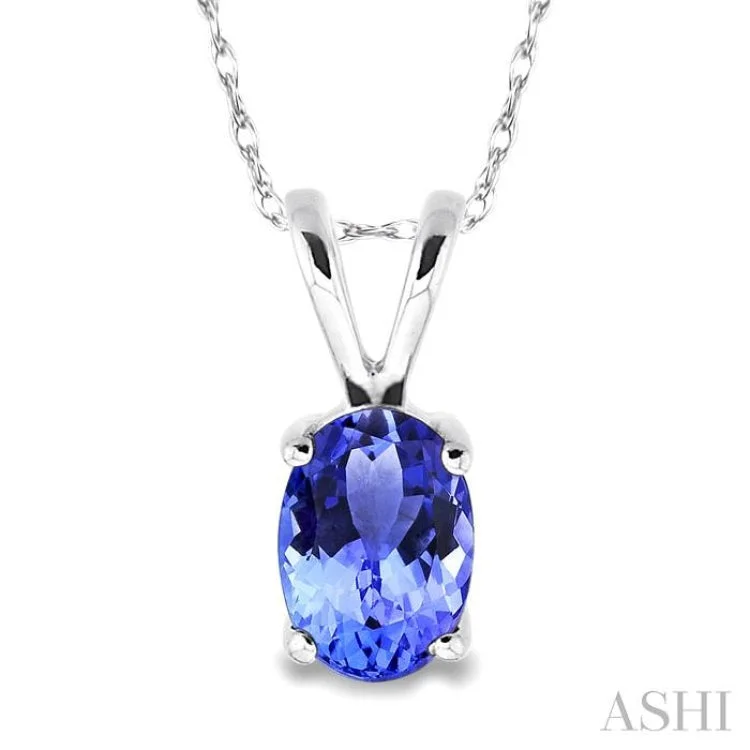 6x4MM Oval Cut Tanzanite Pendant in 14K White Gold with Chain