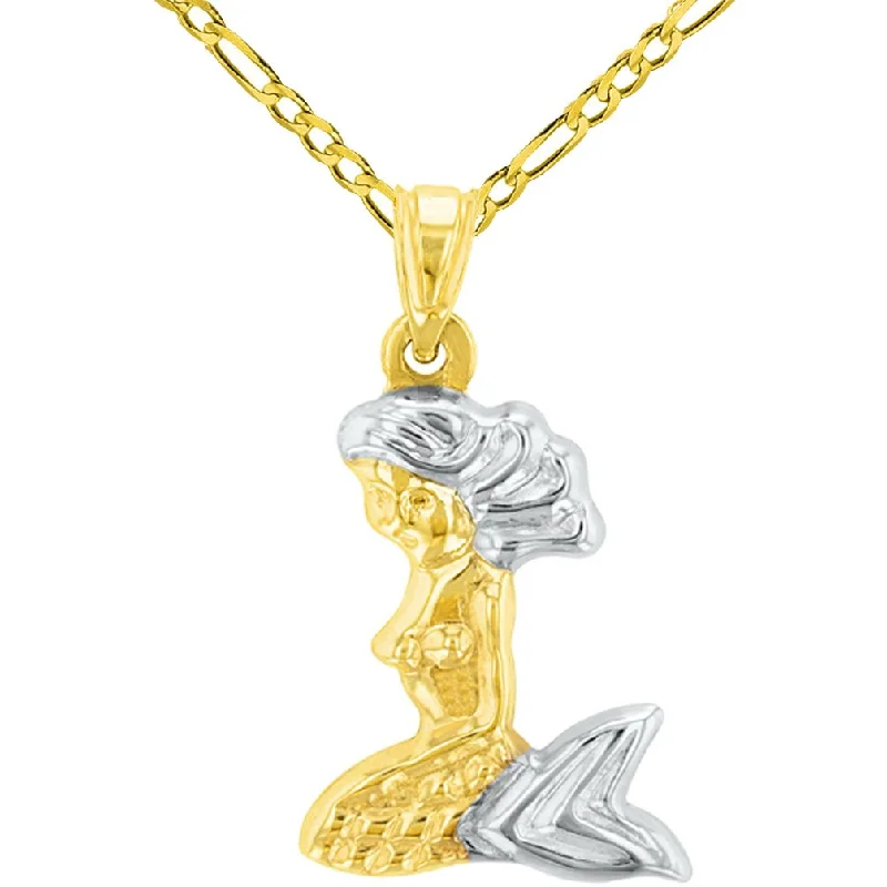 Polish 14K Yellow Gold 3D Mermaid Pendant Necklace