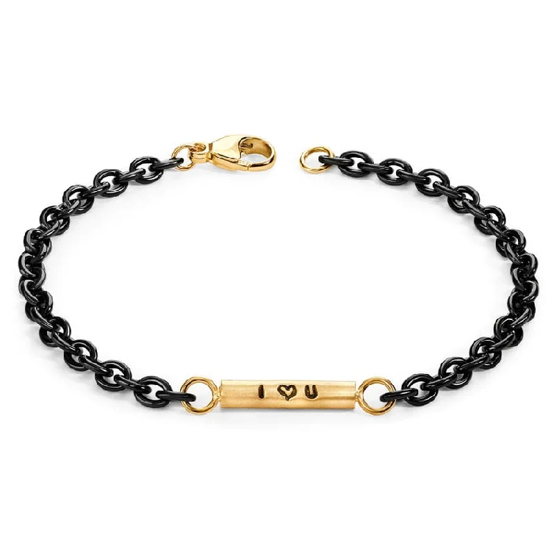 3.8mm Stainless Steel Black Chain I Heart U Round Bar Bracelet