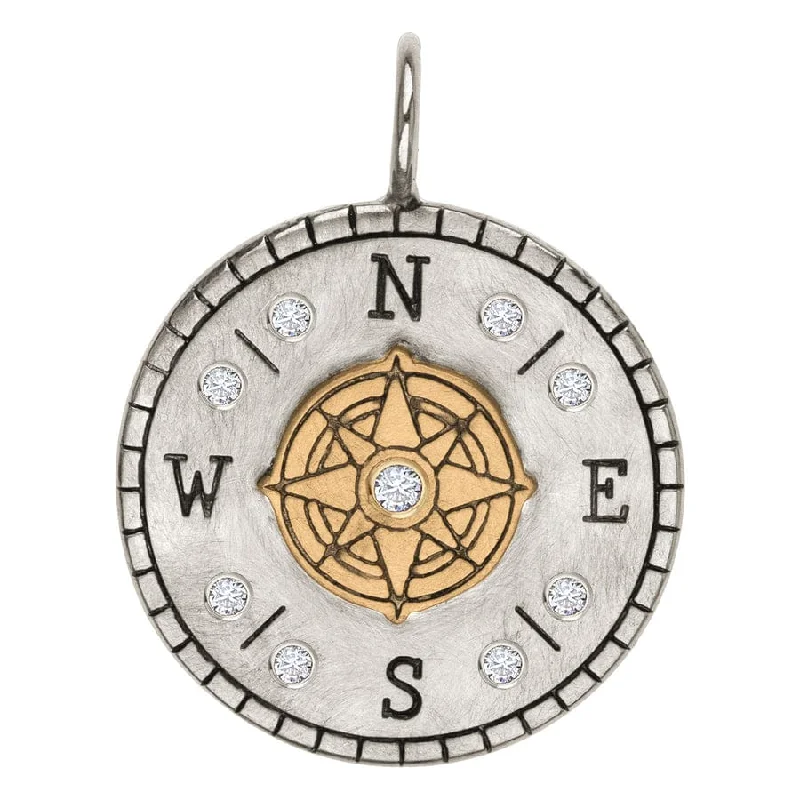 Silver Raised Compass Round Charm