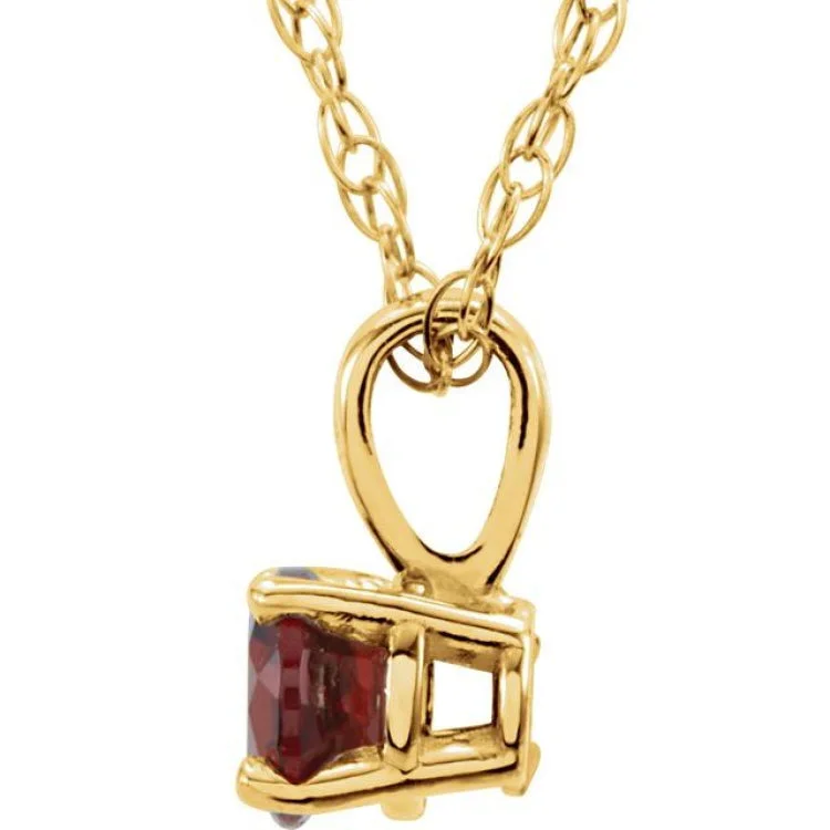 14K Yellow 3 mm Natural Mozambique Garnet Youth Solitaire 14" Necklace