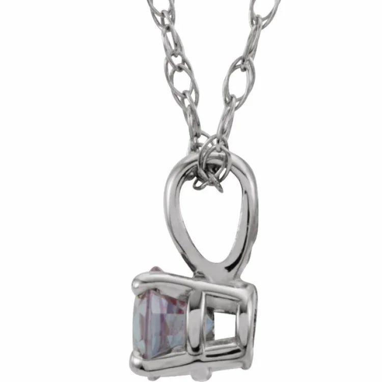 14K White 3 mm Lab-Grown Alexandrite Youth Solitaire 14" Necklace