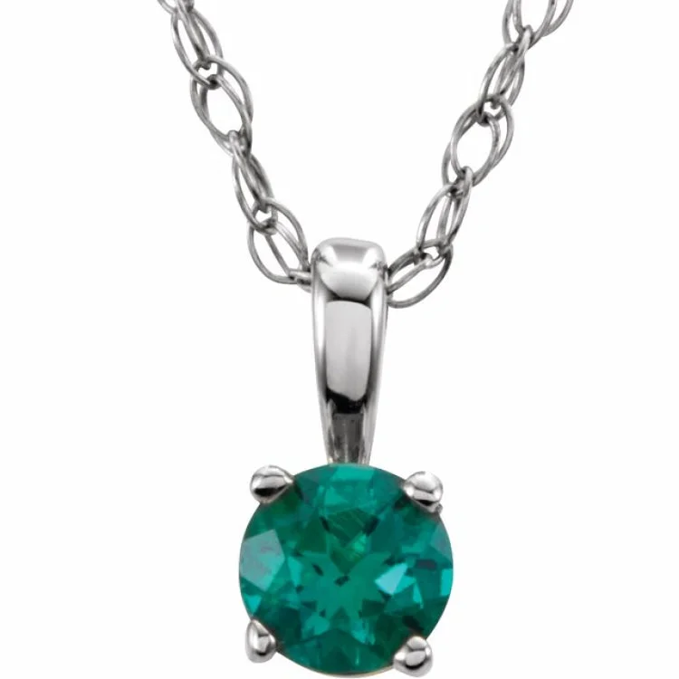 Sterling Silver 3 mm Imitation Emerald Youth Solitaire 14" Necklace