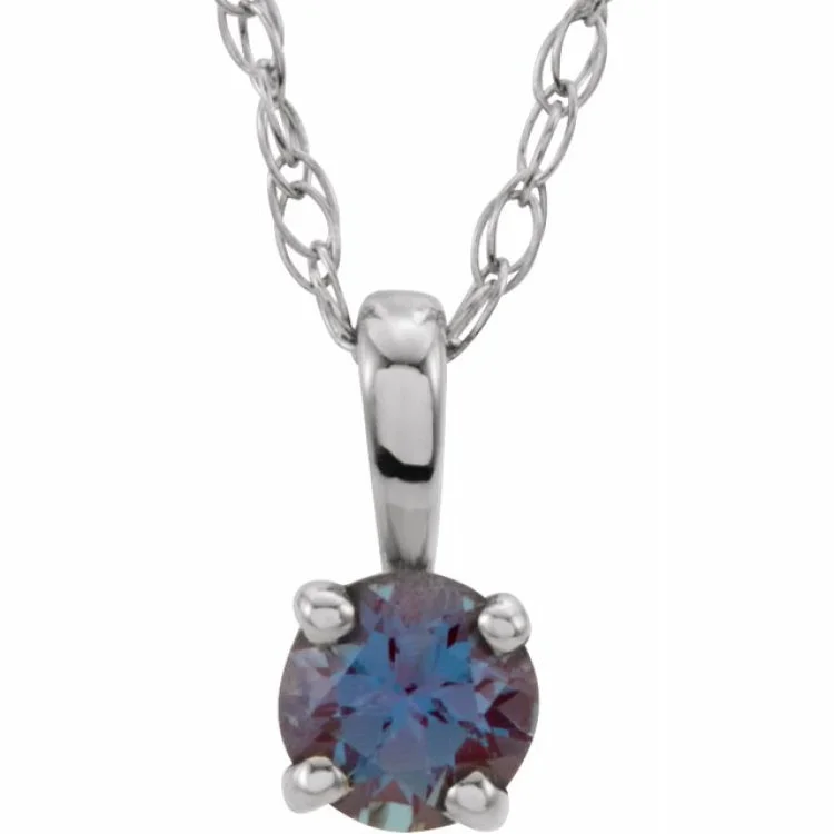 Sterling Silver 3 mm Imitation Alexandrite Youth Solitaire 14" Necklace