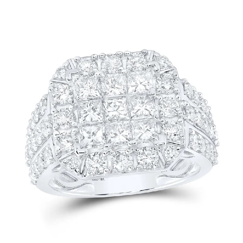 10kt White Gold Womens Princess Diamond Square Ring 3 Cttw