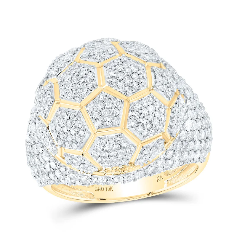 10kt Yellow Gold Mens Round Diamond Soccer Ball Ring 3-3/8 Cttw