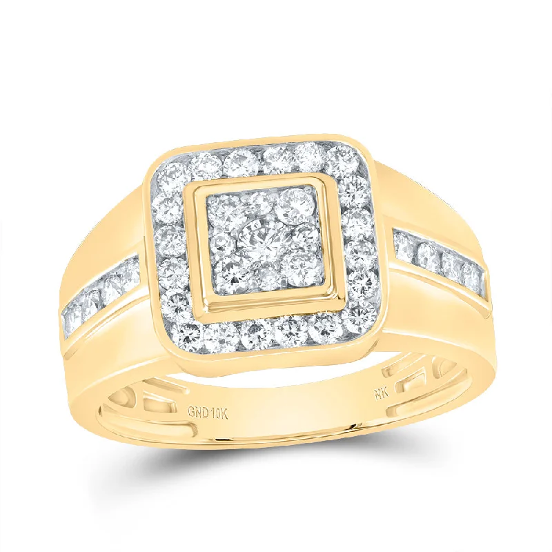 10kt Yellow Gold Mens Round Diamond Square Ring 1 Cttw