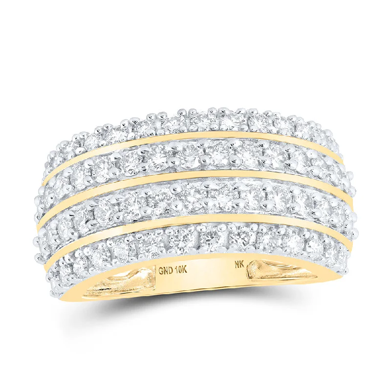 10kt Yellow Gold Womens Round Diamond 4-Row Band Ring 1-5/8 Cttw