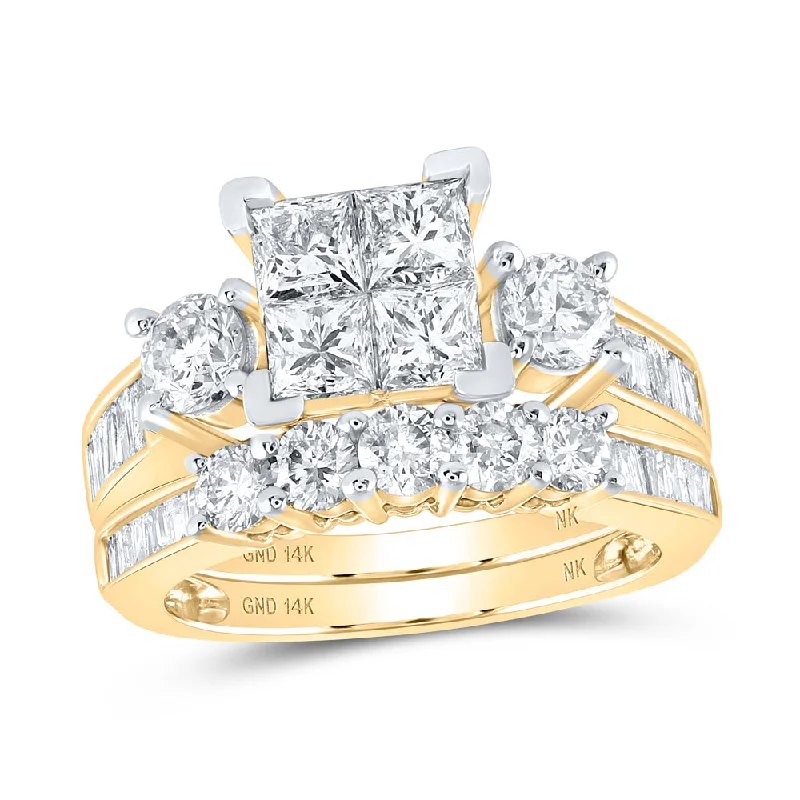 14kt Yellow Gold Princess Diamond Square Bridal Wedding Ring Band Set 3 Cttw