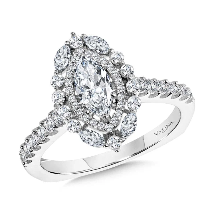 Marquise-Cut Statement Double Halo Diamond Engagement Ring