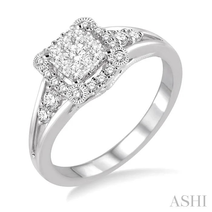 PRINCESS SHAPE HALO LOVEBRIGHT DIAMOND ENGAGEMENT RING