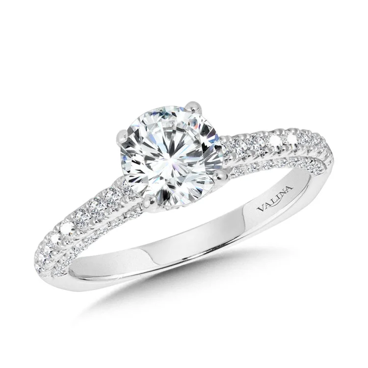 Straight Hidden Halo Engagement Ring w/ Diamond Arch Undergallery