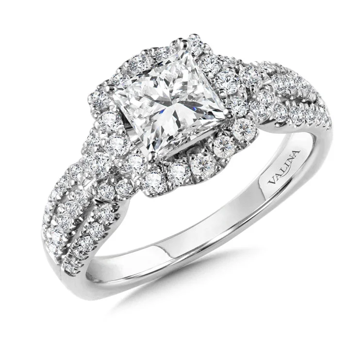 Wide Princess-Cut Diamond Halo Engagement Ring