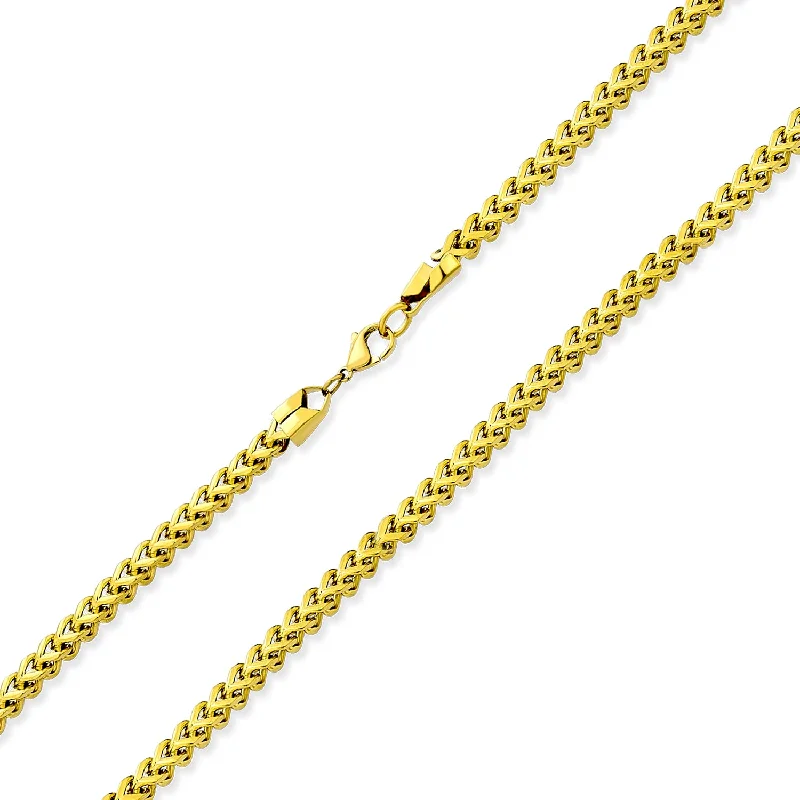 14K Gold Plated Black Stainless Steel Chain Necklace for Men - 5MM Curb Foxtail