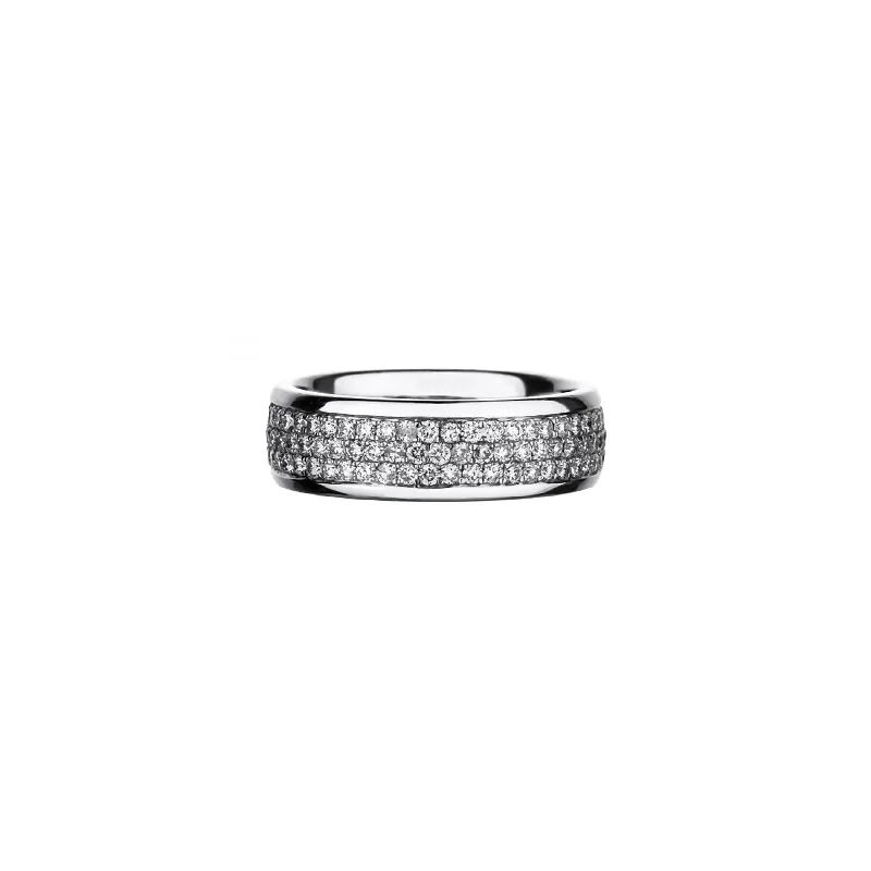 18K White Gold Pave Diamond Eternity Band With Rail Edging