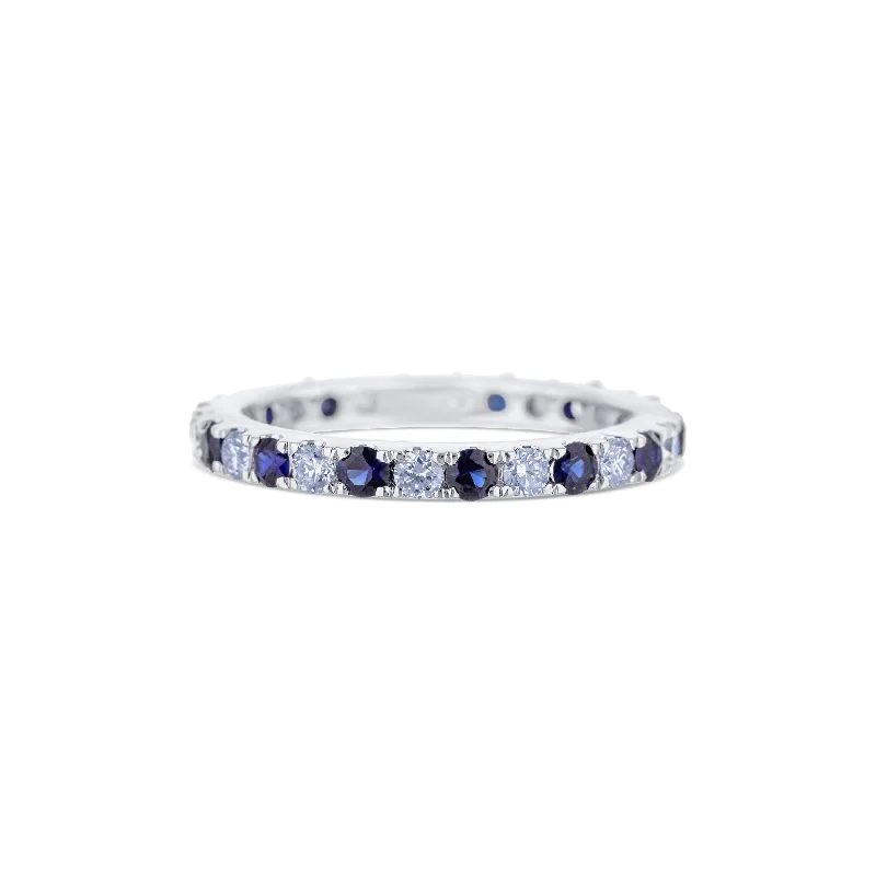 Diamond and Sapphire Eternity Band 14K White Gold