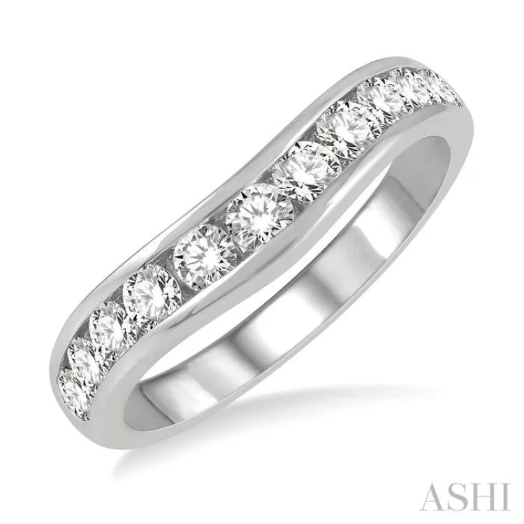 3/4 ctw Round Cut Diamond Inlay Wedding Band in 14K White Gold