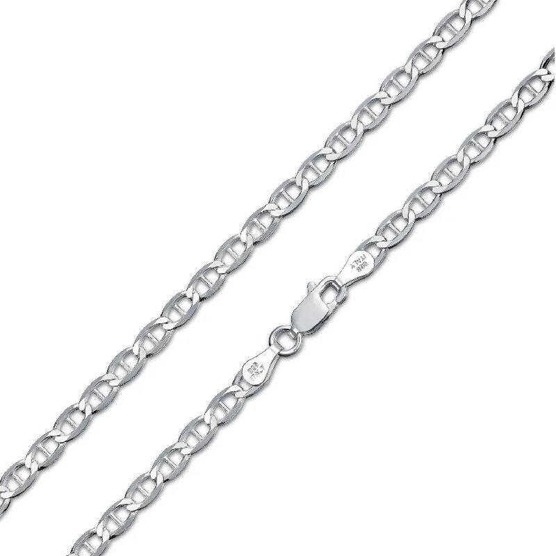 Men's Solid Sterling Silver 7MM Mariner Chain Necklace Unisex 24 Inch Made in Italy