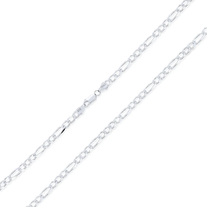 Men's Sterling Silver Figaro Link Chain Necklace 5MM Made in Italy