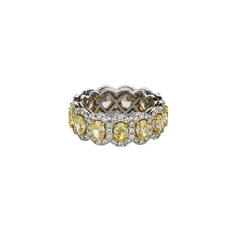 Oval-Cut Fancy Yellow And White Diamond Eternity Band