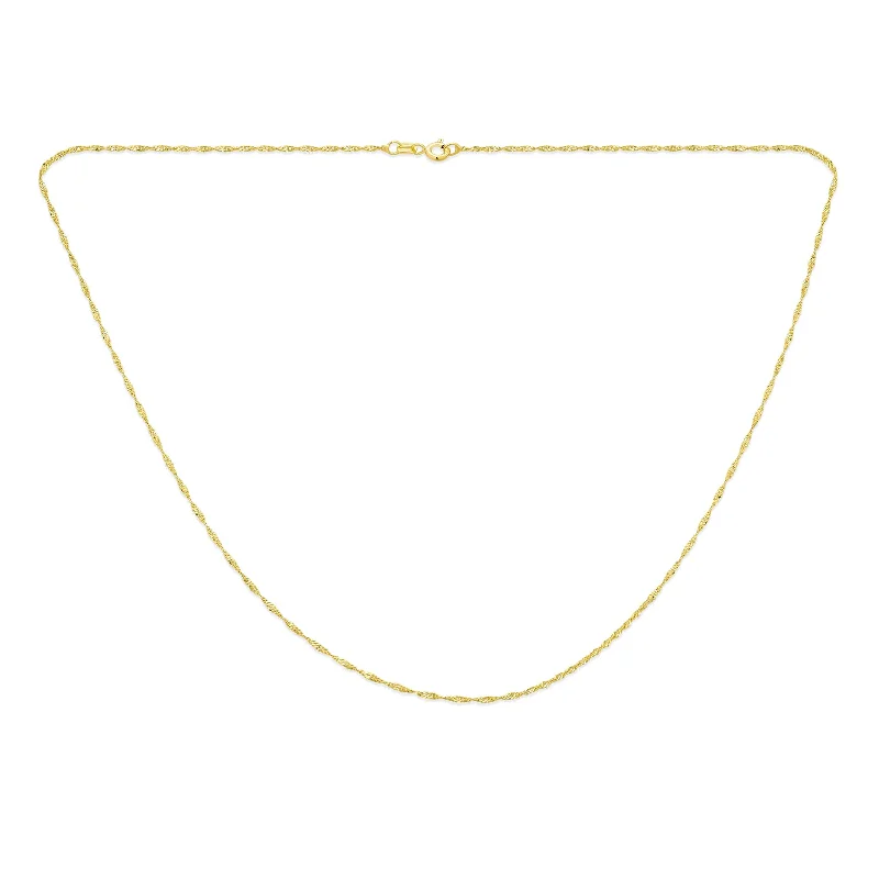 Thin 1.5MM Singapore Twisted Rope Chain Necklace 14K Gold Plated Silver Italian