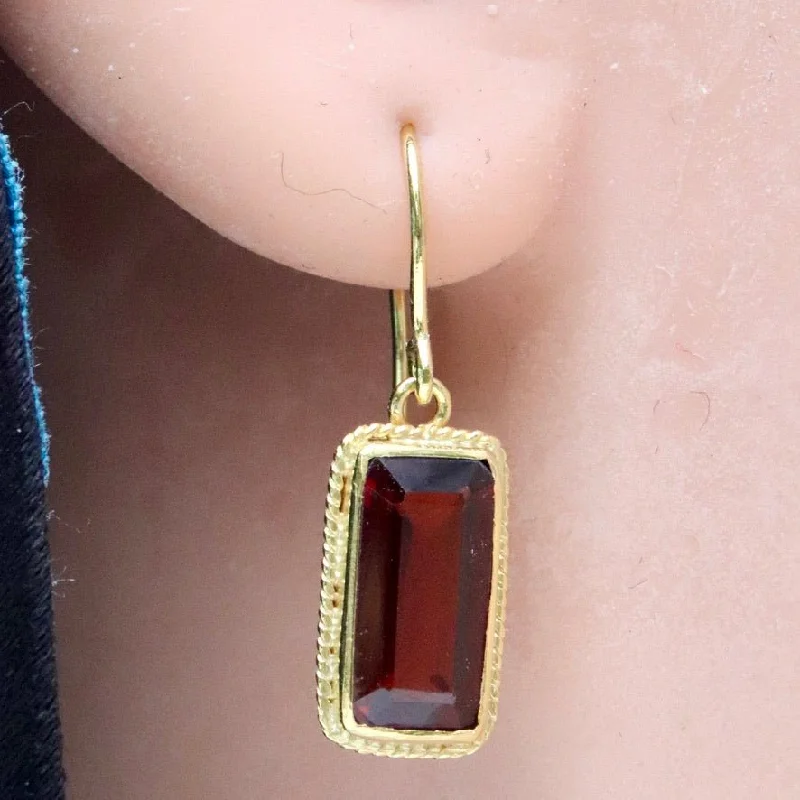 14k Emerald Cut Garnet Earrings