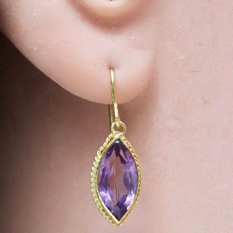 14k Marquis Cut Amethyst Earrings