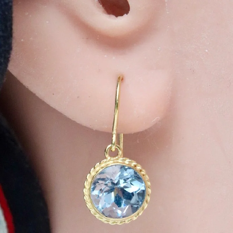 14k Old European Cut Blue Topaz Earrings