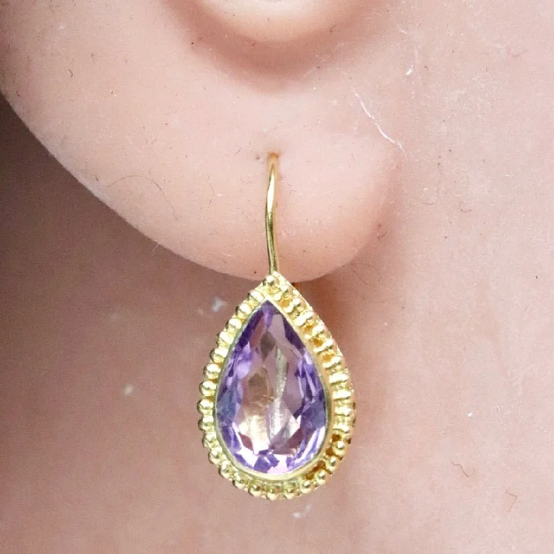 14k Teardrop Amethyst Earrings