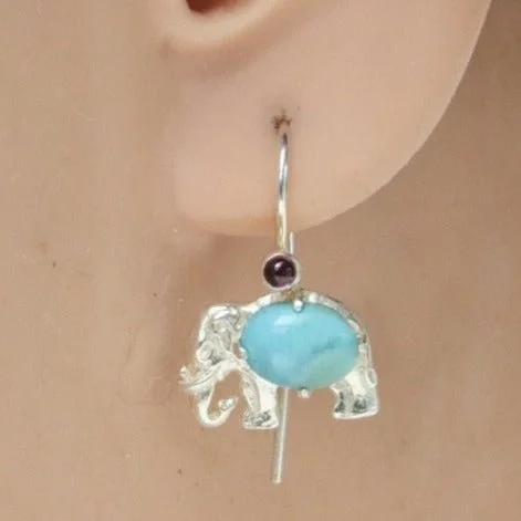 Andhra Elephant Silver Turquoise Earrings