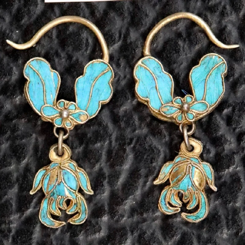 Antique Qing Dynasty Floral and Leaf Arrangement Earrings