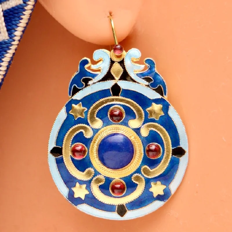 Arabesque Lapis and Garnet Earrings