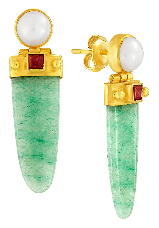 Manhattan Aventurine, Garnet and Pearl Earrings