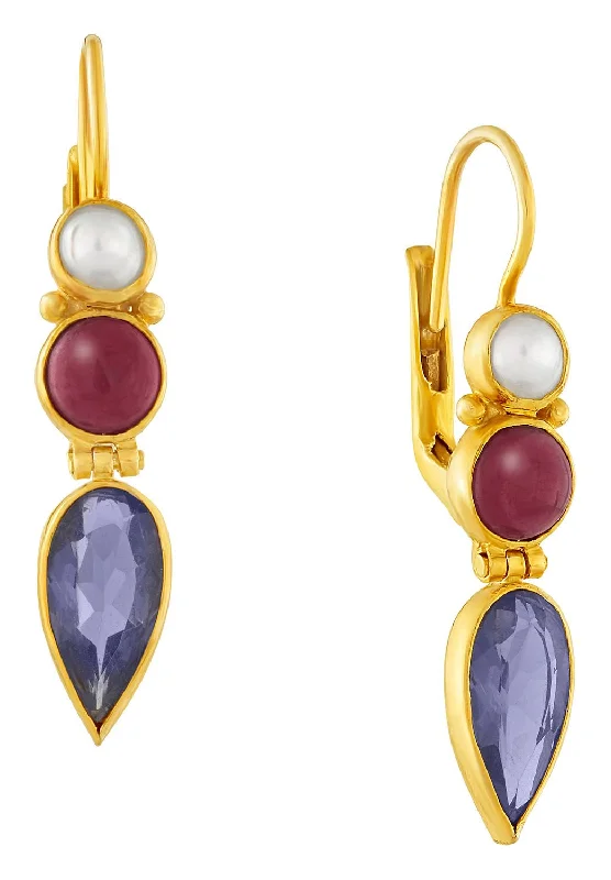 Duchess of York Iolite, Garnet and Pearl Earrings